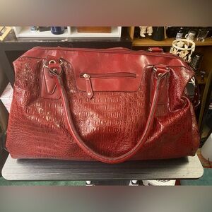 Bueno Red Crocodile-Embossed Travel Bag